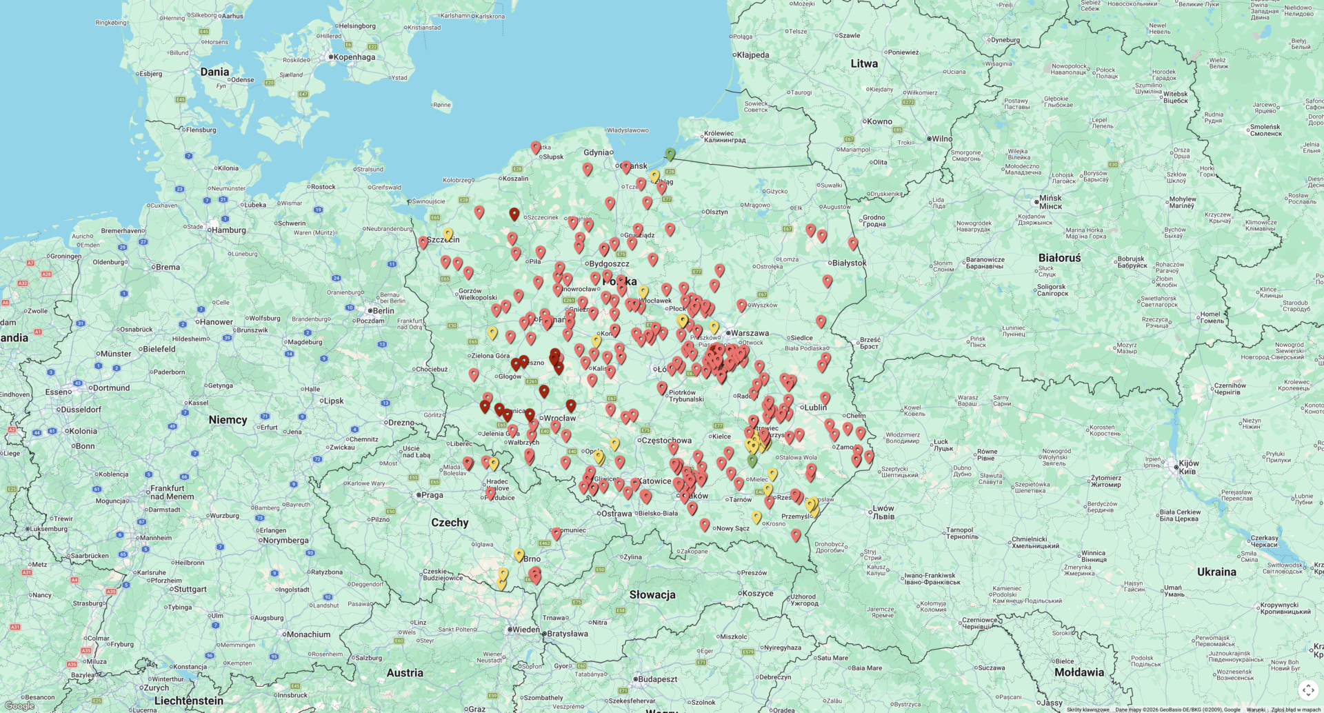 mapa 1. prognoza wystapienia przymrozków na bazie mokrego termometru 20 22.04.2026